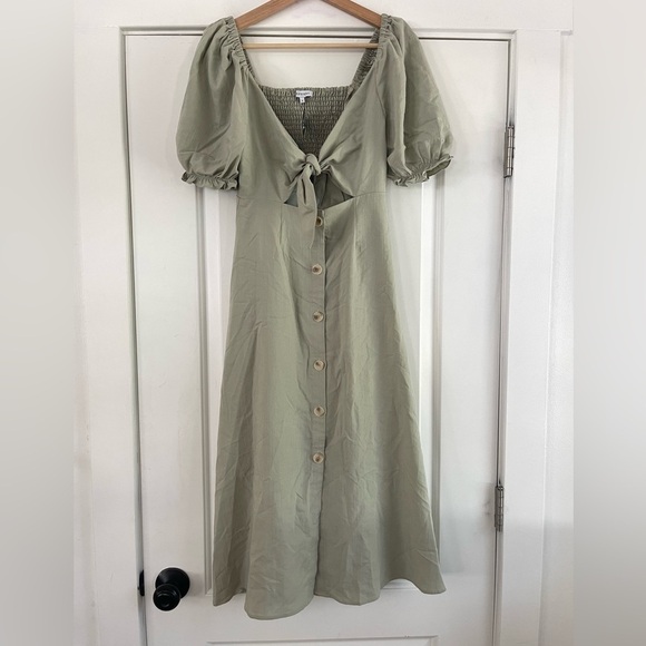 Crescent Boutique Tie Front Midi Dress Sage Green - S - Picture 1 of 3